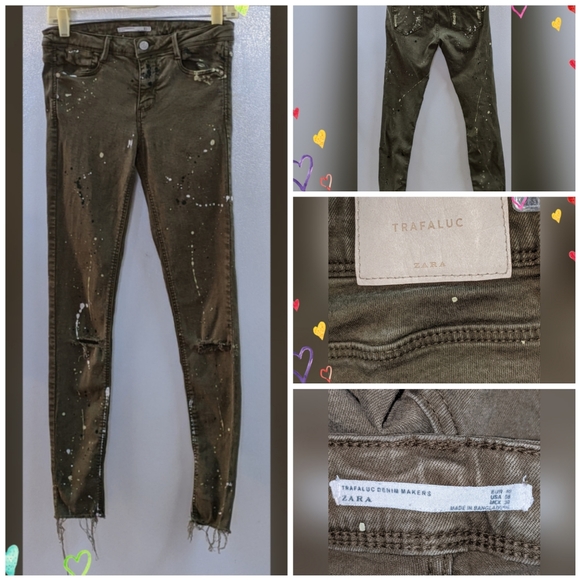 Zara Jeans Zara Trafaluc Green Paint Splatter Skinny Jeans Poshmark